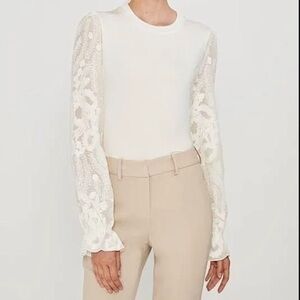 Elie Tahari Hamani Knit Lace Sleeve Crewneck Top​